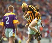 7 July 2002; Richie Power of Kilkenny, celebrates with team-mate Alan Healy, 10, after the Leinster Minor Hurling Championship Final match between Kilkenny and Wexford at Croke Park in Dublin. Photo by Aoife Rice/Sportsfile