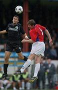 24 July 2002; Jim Gannon of Shelbourne in action against Mbong of Hibernians during the UEFA Cup First Qualifying Round Second Leg match between Shelbourne and Hibernians at Tolka Park in Dublin. Photo by Damien Eagers/Sportsfile