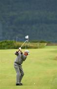 24 July 2002; Denis O'Sullivan plays his second shot from the 8th fairway during a practice round ahead of the Senior British Open at Royal County Down Golf Club in Newcastle, Down. Photo by Matt Browne/Sportsfile