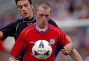 24 July 2002; Trevor Molloy of Shelbourne in action against Adrian Pulis of Hibernians during the UEFA Cup First Qualifying Round Second Leg match between Shelbourne and Hibernians at Tolka Park in Dublin. Photo by David Maher/Sportsfile