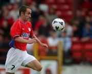 24 July 2002; Ollie Cahill of Shelbourne during the UEFA Cup First Qualifying Round Second Leg match between Shelbourne and Hibernians at Tolka Park in Dublin. Photo by David Maher/Sportsfile
