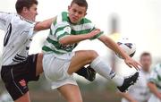 25 July 2002; Shane Robinson of Shamrock Rovers in action against Ciaran Kavanagh of Dundalk during the FAI Carlsberg Senior Cup Second Round match between Dundalk and Shamrock Rovers at Oriel Park in Dundalk. Photo by David Maher/Sportsfile
