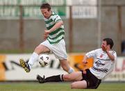 25 July 2002; Graham O' Keeffe of Shamrock Rovers in action against David Ward of Dundalk during the FAI Carlsberg Senior Cup Second Round match between Dundalk and Shamrock Rovers at Oriel Park in Dundalk. Photo by David Maher/Sportsfile
