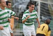 25 July 2002; Marc Kenny of Shamrock Rovers celebrates with team-mate Jason Colwell after scoring his side's first and equalising goal during the FAI Carlsberg Senior Cup Second Round match between Dundalk and Shamrock Rovers at Oriel Park in Dundalk. Photo by David Maher/Sportsfile
