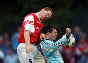 26 July 2002; Colm Foley of St Patrick's Athletic in action against David Goaldby of Galway United during the FAI Carlsberg Senior Cup Second Round match between St Patrick's Athletic and Galway United at Richmond Park in Dublin. Photo by David Maher/Sportsfile