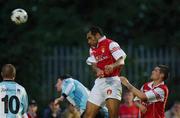 26 July 2002; Paul Osam of St Patrick's Athletic heads in his side's second goal during the FAI Carlsberg Senior Cup Second Round match between St Patrick's Athletic and Galway United at Richmond Park in Dublin. Photo by David Maher/Sportsfile