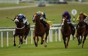27 July 2002; Eventual winner Van Nistelrooy, with Mick Kinane up, third from left, races clear of Rapid Ransom, Declan McDonagh up, left, and Etruscan King, Nick McCullagh up, to go on to win The Flame of Tara Tyros Stakes at the Curragh Racecourse in Kildare. Photo by Aoife Rice/Sportsfile