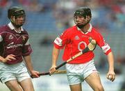 28 July 2002; Gavin O'Loughlin of Cork in action against Alan Gaynor of Galway during the All-Ireland Minor Hurling Championship Quarter-Final match between Cork and Galway at Croke Park in Dublin. Photo by Brian Lawless/Sportsfile