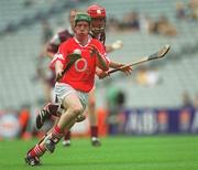 28 July 2002; Richard Butler of Cork in action against Kevin Brisco of Galway during the All-Ireland Minor Hurling Championship Quarter-Final match between Cork and Galway at Croke Park in Dublin. Photo by Aoife Rice/Sportsfile