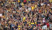 28 July 2002; Clare fans, in the New Hogan Stand, celebrate Colin Lynchs point which proved to be the winning point during the Guinness All-Ireland Senior Hurling Championship Quarter-Final match between Clare and Galway at Croke Park. Photo by Ray McManus/Sportsfile