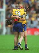 28 July 2002; Clare players Colin Lynch, 9, and Gearóid Considine celebrate after the Guinness All-Ireland Senior Hurling Championship Quarter-Final match between Clare and Galway at Croke Park. Photo by Ray McManus/Sportsfile
