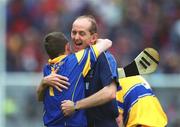 28 July 2002; Clare manager Cyril Lyons and David Fitzgerald celebrate after the Guinness All-Ireland Senior Hurling Championship Quarter-Final match between Clare and Galway at Croke Park. Photo by Ray McManus/Sportsfile