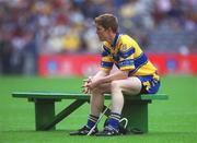 28 July 2002; Clare's Niall Gilligan awaits the arrival of his team -mates for the team photograph before the Guinness All-Ireland Senior Hurling Championship Quarter-Final match between Clare and Galway at Croke Park. Photo by Ray McManus/Sportsfile