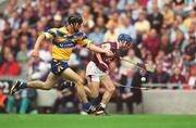 28 July 2002; Kevin Broderick of Galway in action against Gerry Quinn of Clare during the Guinness All-Ireland Senior Hurling Championship Quarter-Final match between Clare and Galway at Croke Park. Photo by Ray McManus/Sportsfile