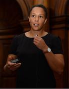 19 July 2017; Ireland Women's Rugby player Sophie Spence answers questions at the Dublin Chamber networking lunch, hosted by Bank of Ireland. The event, held in Bank of Ireland College Green was as a special networking lunch ahead of the Ladies Rugby World Cup 2017 which kicks-off on the 9th of August. Photo by Cody Glenn/Sportsfile
