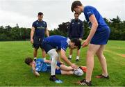 19 July 2017; Leinster academy players Ronan Kelleher, left, and Caelan Doris, coach young players, from left, Jack Hennesy, Nicola Giralei and Elliot Sellers during the Bank of Ireland Leinster Rugby School of Excellence at Kings Hospital in Palmerstown, Dublin. Photo by Sam Barnes/Sportsfile