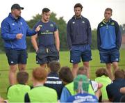 19 July 2017; Leinster Academy players, from left, Ronan Kelleher, Caelan Doris and Conor Dean partcipate in a Q and A during the Bank of Ireland Leinster Rugby School of Excellence at Kings Hospital in Palmerstown, Dublin.  Photo by Sam Barnes/Sportsfile