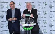 21 July 2017; FAI President Tony Fitzgerald, right, draws Limerick from the pot alongside Republic of Ireland manager Martin O'Neill during the FAI Cup Draw & Press Conference at Springhill Court Conference, Leisure and Spa Hotel in Kilkenny. Photo by Matt Browne/Sportsfile