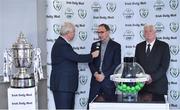 21 July 2017; MC Con Murphy, left, with Republic of Ireland manager Martin O'Neill, centre, and FAI President Tony Fitzgerald during the the FAI Cup Draw & Press Conference at Springhill Court Conference, Leisure and Spa Hotel in Kilkenny. Photo by Matt Browne/Sportsfile