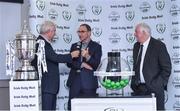 21 July 2017; MC Con Murphy, left, with Republic of Ireland manager Martin O'Neill, centre, and FAI President Tony Fitzgerald during the the FAI Cup Draw & Press Conference at Springhill Court Conference, Leisure and Spa Hotel in Kilkenny. Photo by Matt Browne/Sportsfile
