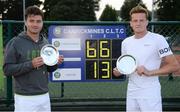 21 July 2017; Jonny O'Mara, left, and Scott Clayton with their trophies after doubles victory over Peter Bothwell and Lloyd Glasspool in the Dún Laoghaire Rathdown Men’s International Tennis Championships Finals match at Carrickmines Tennis Club in Dublin. Photo by Cody Glenn/Sportsfile