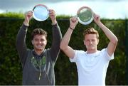 21 July 2017; Jonny O'Mara, left, and Scott Clayton with their trophies after doubles victory over Peter Bothwell and Lloyd Glasspool in the Dún Laoghaire Rathdown Men’s International Tennis Championships Finals match at Carrickmines Tennis Club in Dublin. Photo by Cody Glenn/Sportsfile