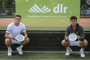 21 July 2017; Scott Clayton, left, and Jonny O'Mara with their trophies after doubles victory over Peter Bothwell and Lloyd Glasspool in the Dún Laoghaire Rathdown Men’s International Tennis Championships Finals match at Carrickmines Tennis Club in Dublin. Photo by Cody Glenn/Sportsfile