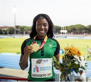 21 July 2017, Ireland's Gina Akpe-Moses, Blackrock AC, Co Louth, after winning the European U20 100m Women title in 11.71 seconds at the European Athletics U20 Championships in Grosseto, Italy. issued on behalf of Athletics Ireland by Sportsfile