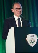 21 July 2017; Republic of Ireland manager Martin O'Neill speaking at the FAI Communications Awards & Delegates Dinner at Hotel Kilkenny in Kilkenny. Photo by Seb Daly/Sportsfile