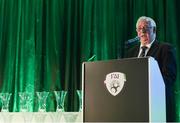 21 July 2017; FAI President Tony Fitzgerald speaking at the FAI Communications Awards & Delegates Dinner at Hotel Kilkenny in Kilkenny. Photo by Seb Daly/Sportsfile