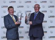 21 July 2017; Sean O'Keeffe and Mike Rice from Asdee Rovers, Tralee, Co. Kerry, with their John Sherlock award for services to football at the FAI Communications Awards & Delegates Dinner at Hotel Kilkenny in Kilkenny. Photo by Matt Browne/Sportsfile