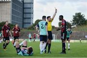 21 July 2017; Ismahil Akinade of Bohemians is shown a yellow card by referee Robert Hennessy during the SSE Airtricity League Premier Division match between Bohemians and Derry City at Dalymount Park in Dublin. Photo by Sam Barnes/Sportsfile