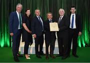 21 July 2017; Members of Carrigaline United, from left, Siobhan Brennan, Alan Sheehan, Willie Walsh and Tim Mawe, are presented with the FAI Club of the Year award by FAI Chief Executive John Delaney, left, and FAI President Tony Fitzgerald, right, at the FAI Communications Awards & Delegates Dinner at Hotel Kilkenny in Kilkenny. Photo by Seb Daly/Sportsfile