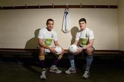 22 March 2012; Kilmacud Crokes and Dublin footballer Craig Dias, left, with St.Vincent's and Dublin footballer Diarmuid Connolly, at the club house in Glenalbyn, Stillorgan, today to announce that FBD is now the official sponsor of the Kilmacud Crokes All-Ireland Football 7s competition. Played each year on the day before the All-Ireland Football Final, 2012 will be the 40th anniversary of the premier 7s competition, which will now be known as the FBD All Ireland Football 7s. Kilmacud Crokes GAA Club, Stillorgan, Co. Dublin. Picture credit: Brian Lawless / SPORTSFILE