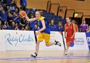 22 March 2012; Kate Lanaghan, Christ the King, in action against Lynn Ryan, Mercy Coolock. U16B Girls - All-Ireland Schools League Finals 2012, Mercy Coolock, Dublin v Christ the King, Cork, National Basketball Arena, Tallaght, Dublin. Picture credit: Barry Cregg / SPORTSFILE