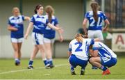 22 July 2017; Amy Potts, left, consoles team-mate Mags McEvoy after the game at the TG4 Senior All Ireland Championship Preliminary match between Cavan and Laois in Ashbourne, Co. Meath. Photo by Barry Cregg/Sportsfile *** NO REPRODUCTIN FEE ***