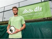 22 July 2017; Pictured is Men's singles winner Tom Farkhursan after the Dún Laoghaire Rathdown Men's International Tennis Championships Final at Carrickmines Tennis Club in Dublin. Photo by Barry Cronin/Sportsfile