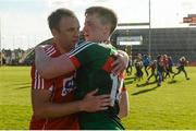 22 July 2017; Paul Kerrigan of Cork with Cillian O'Connor of Mayo after the GAA Football All-Ireland Senior Championship Round 4A match between Cork and Mayo at Gaelic Grounds in Co. Limerick. Photo by Piaras Ó Mídheach/Sportsfile
