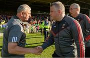 22 July 2017; Cork manager Peadar Healy, left, with Mayo manager Stephen Rochford after the GAA Football All-Ireland Senior Championship Round 4A match between Cork and Mayo at Gaelic Grounds in Co. Limerick. Photo by Piaras Ó Mídheach/Sportsfile