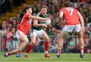 22 July 2017; Andy Moran of Mayo in action against Kevin Crowley of Cork, supported by team-mate Tomás Clancy, 7, during the GAA Football All-Ireland Senior Championship Round 4A match between Cork and Mayo at Gaelic Grounds in Co. Limerick. Photo by Piaras Ó Mídheach/Sportsfile