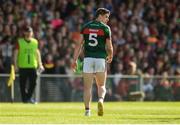 22 July 2017; Lee Keegan of Mayo leaves the field after being shown the black card by referee Ciarán Branagan during the GAA Football All-Ireland Senior Championship Round 4A match between Cork and Mayo at Gaelic Grounds in Co. Limerick. Photo by Piaras Ó Mídheach/Sportsfile