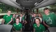 22 July 2017: A team of 40 young athletes will travel to Gyor, Hungary to compete at the 2017 European Youth Olympic Festival (EYOF) from July 24th to 30th. The multi-sport event will see Irish athletes (aged 14-16) compete against the best youth athletes in Europe. The six sports represented by Ireland are Athletics, Cycling, Swimming, Judo, Tennis and Gymnastics. Pictured are the Ireland team on the bus on the way to the Olympic Village in Hungary. Photo by Eóin Noonan/Sportsfile