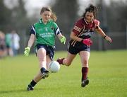 24 March 2012; Eibhis Dillon, Colaiste Ide agus Iosef, in action against Emma Collins, Loreto. Tesco All-Ireland Post Primary Schools Senior A Final, Loreto, Omagh v Colaiste Ide agus Iosef, Limerick, Kinnegad, Co. Westmeath. Picture credit: Matt Browne / SPORTSFILE