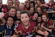 24 March 2012; Nichola Donnelly, 11, Loreto, celebrates with her team-mates after the final whistle. Tesco All-Ireland Post Primary Schools Senior A Final, Loreto, Omagh v Colaiste Ide agus Iosef, Limerick, Kinnegad, Co. Westmeath. Picture credit: Matt Browne / SPORTSFILE