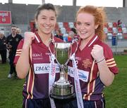 24 March 2012; Loreto team captains Nichola Donnelly, left, and Clara McMenamin with the Tesco All-Ireland Senior 'A' Post Primary Schools Cup. Tesco All-Ireland Post Primary Schools Senior A Final, Loreto, Omagh v Colaiste Ide agus Iosef, Limerick, Kinnegad, Co. Westmeath. Picture credit: Matt Browne / SPORTSFILE