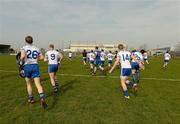 25 March 2012; Members of the Monaghan team make their way to the warm up in advance of their home game at a 'neutral venue'. Allianz Football League, Division 2, Round 6, Monaghan v Galway, Pearse Park, Longford. Picture credit: Ray McManus / SPORTSFILE