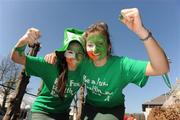 25 March 2012; Ireland supporters Deirdre Fallon, left, and Louise Madigan, both from Loreto College, Foxrock, Dublin, before the game. Women's Olympic Qualifying Tournament, Belgium v Ireland, Beerschot T.H.C., Kontich, Antwerp, Belgium. Picture credit: Stephen McCarthy / SPORTSFILE