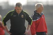 25 March 2012; Mayo manager James Horan shows his disappointment as Cork manager Conor Counihan, right, watches the game. Allianz Football League Division 1, Round 6, Mayo v Cork, McHale Park, Castlebar, Co. Mayo. Picture credit: Pat Murphy / SPORTSFILE