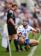 23 July 2017; Austin Gleeson of Waterford chatting with linesman Sean Cleere as he waits to take a line ball during the GAA Hurling All-Ireland Senior Championship Quarter-Final match between Wexford and Waterford at Páirc Uí Chaoimh in Cork. Photo by Ray McManus/Sportsfile