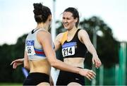23 July 2017; Cliodhna Manning of Kilkenny City Harriers AC, Co. Kilkenny, right, is congratulated by Sinead Denny of Dundrum South Dublin AC, Co. Dublin, after winning the Women's 400m during the Irish Life Health National Senior Track & Field Championships – Day 2 at Morton Stadium in Santry, Co. Dublin. Photo by Sam Barnes/Sportsfile